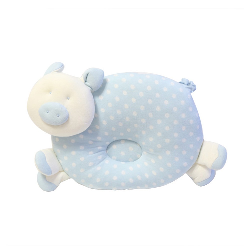 Cute baby Newborn Baby Anti-roll Pillow Prevent Flat Head Blue Pig