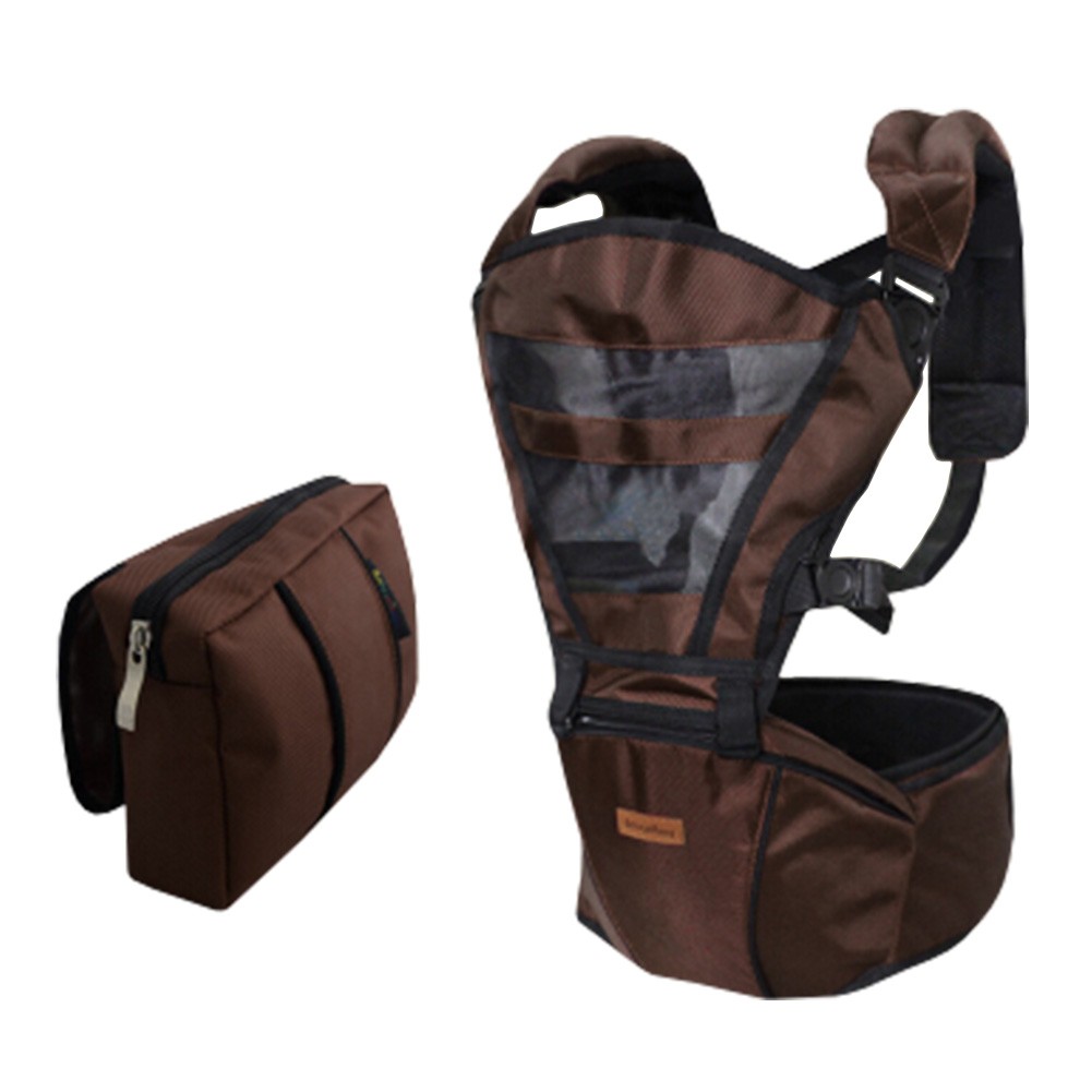 Double Shoulder Baby Carrier Hip Seat Carrier/Backpack With Waist Bag Brown
