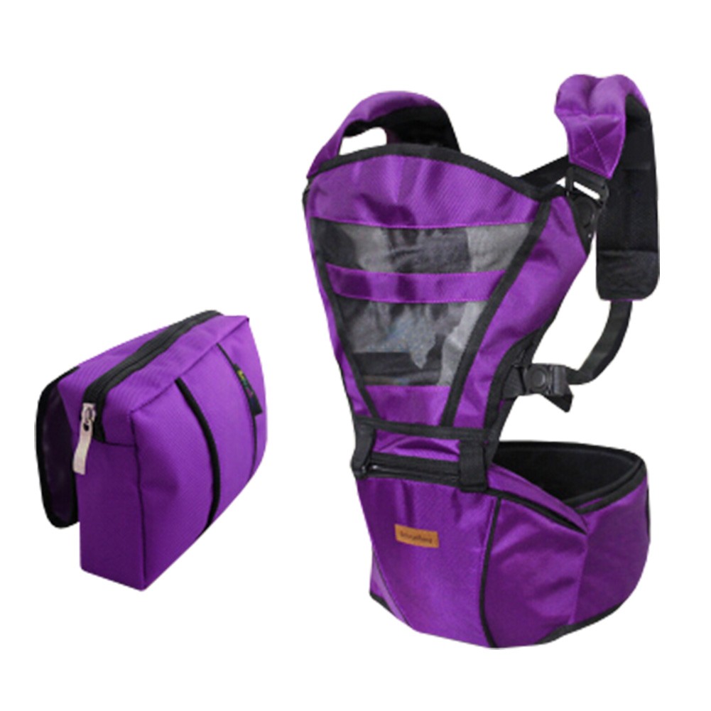 Double Shoulder Baby Carrier Hip Seat Carrier/Backpack With Waist Bag Purple