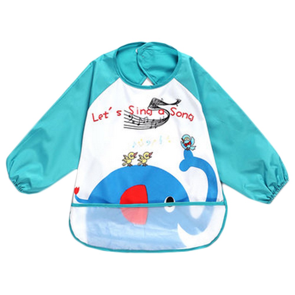 Lovely Elephant Waterproof Baby Feeding Clothes Long-sleeved Baby Bibs
