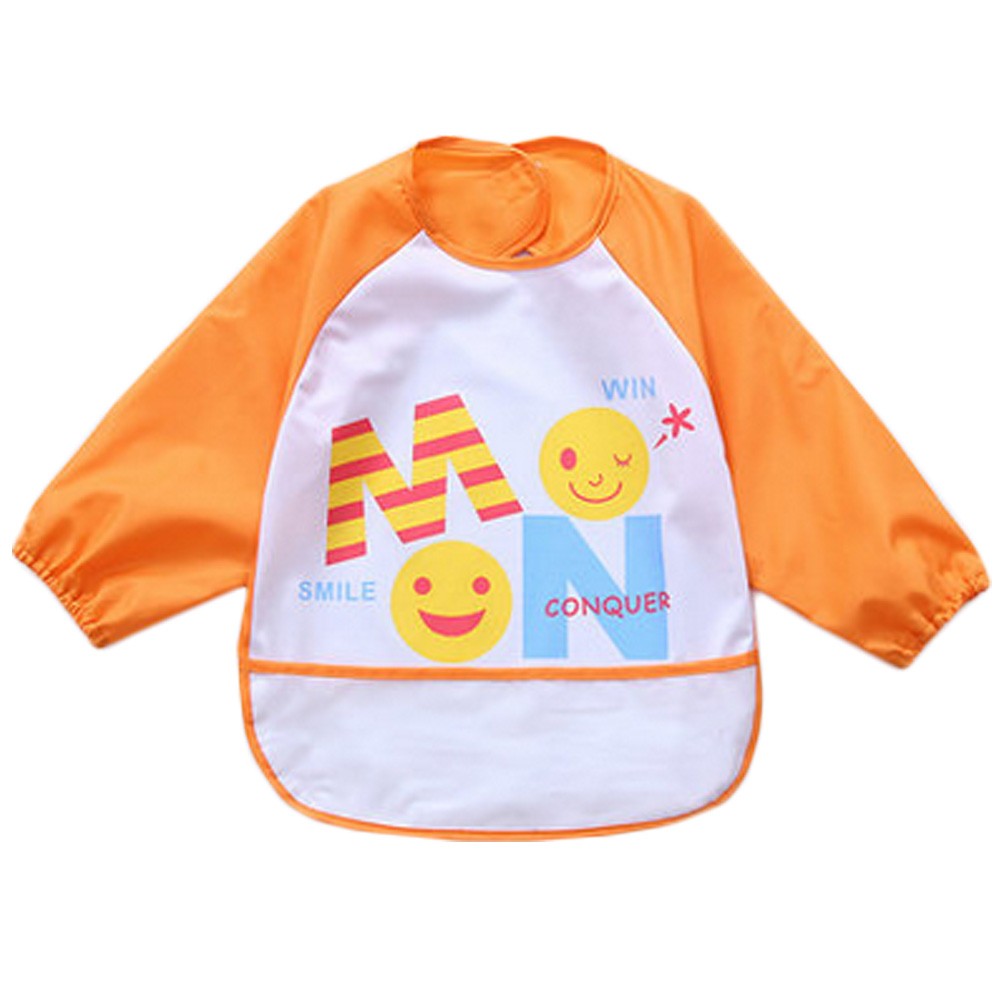 Lovely Waterproof Baby Feeding Clothes Long-sleeved Baby Bibs Orange