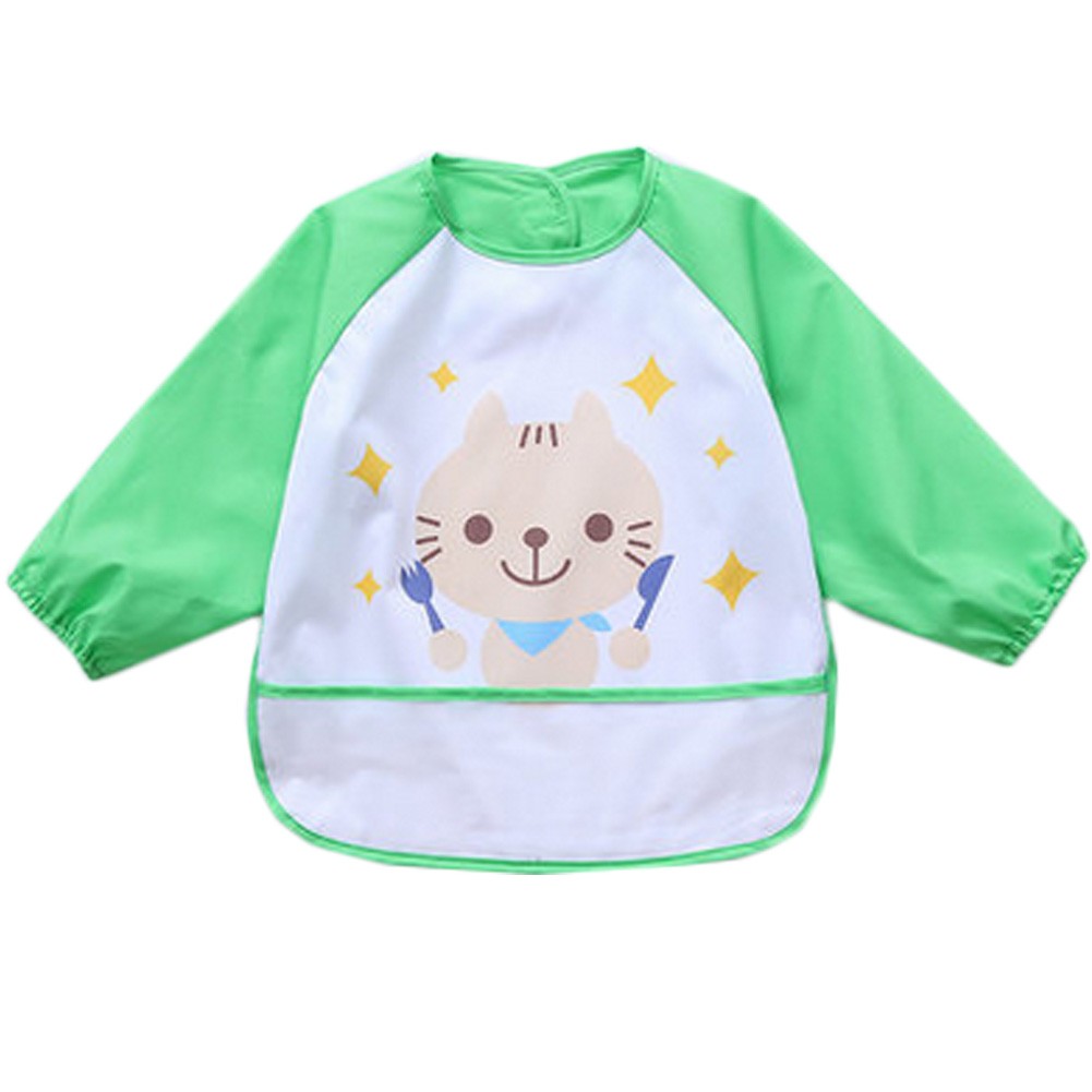 Lovely Waterproof Baby Feeding Clothes Long-sleeved Baby Bibs Green