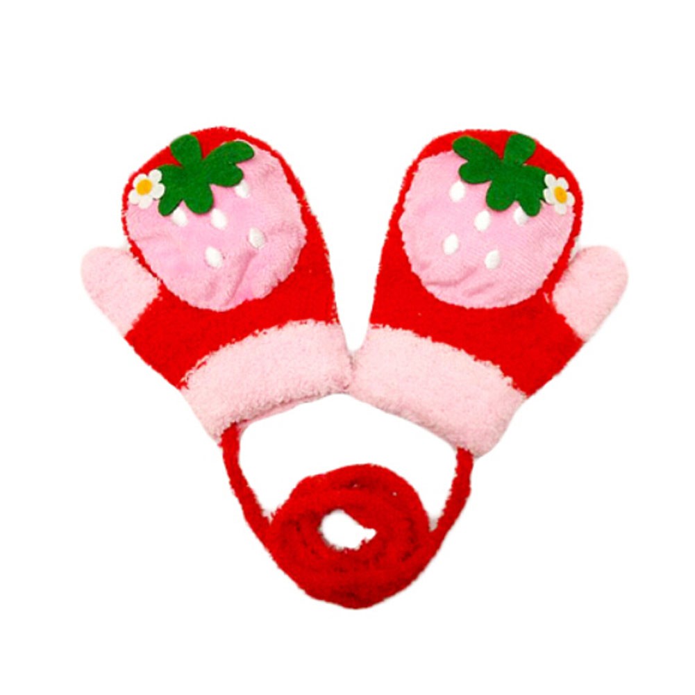 Durable Lovely Strawberry Warm Gloves Useful Winter Baby Mittens 3-24 Months