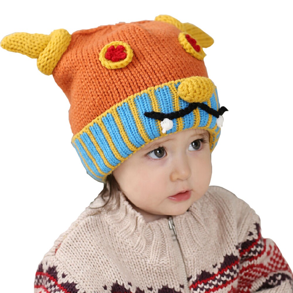 Cute Ox Horn Baby Infant Knit Crochet Winter Warm Cap Hat Orange 6-36 Months
