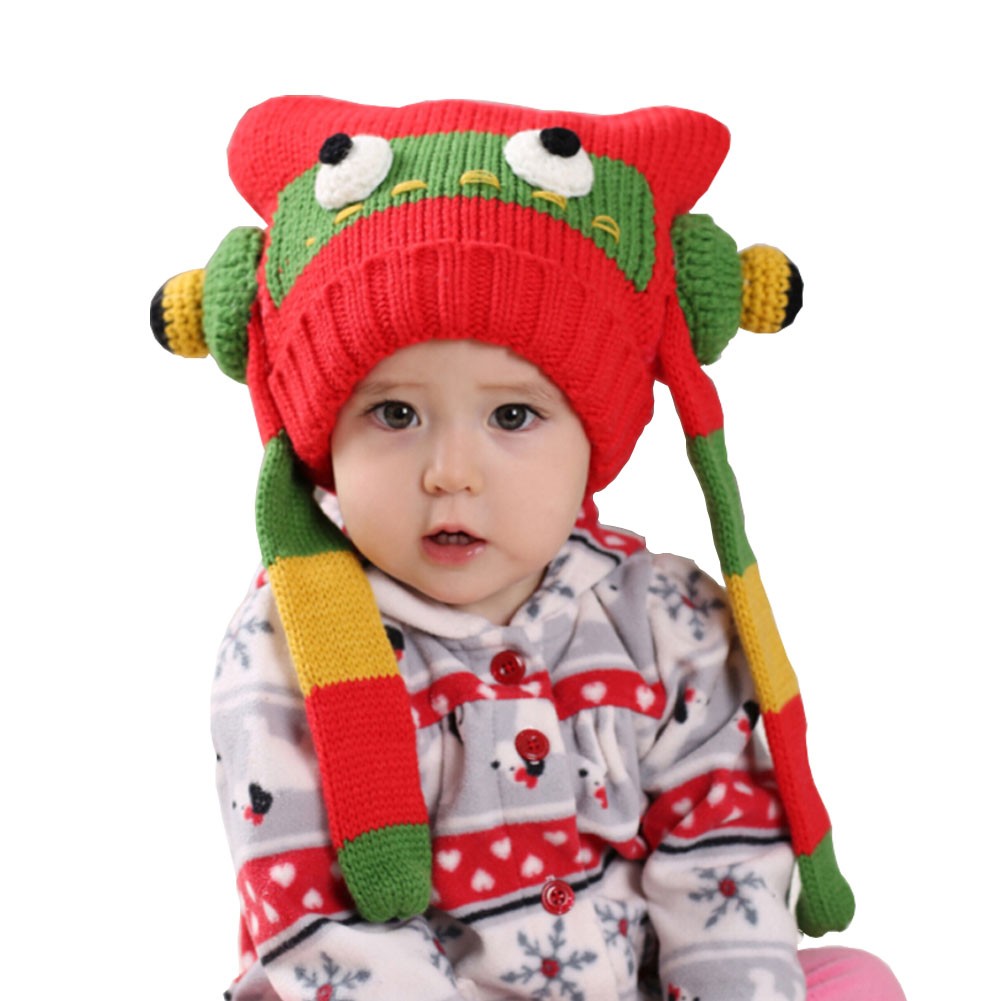Cute Robot Baby Infant Knit Crochet Winter Warm Cap Hat 3-36 Months Red