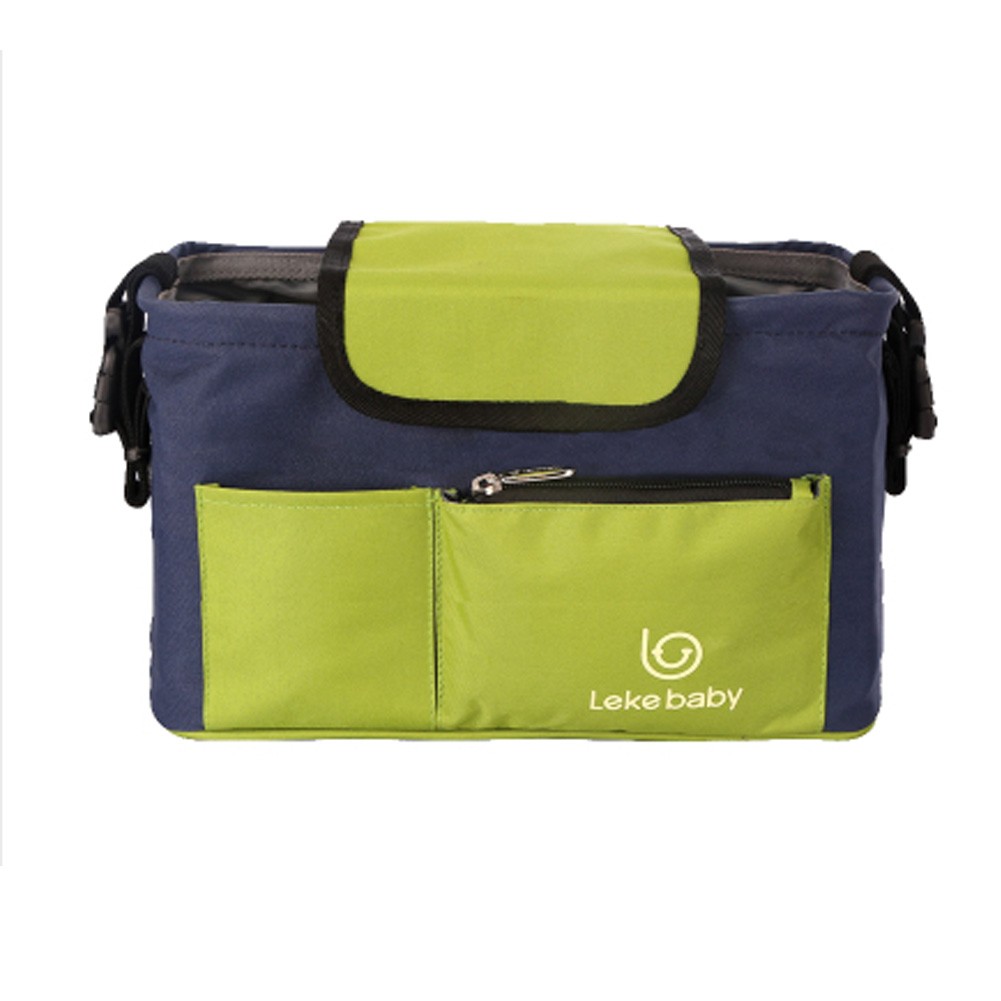 [Navy/Green]Utility Stroller Hanging Bag Baby Items Storage Bag Organizer