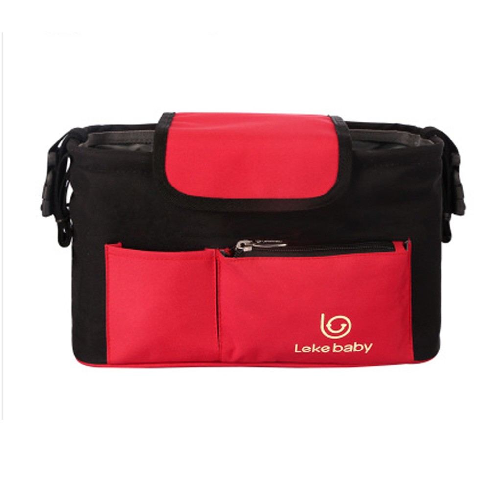 [Black/Red]Utility Stroller Hanging Bag Baby Items Storage Bag Organizer