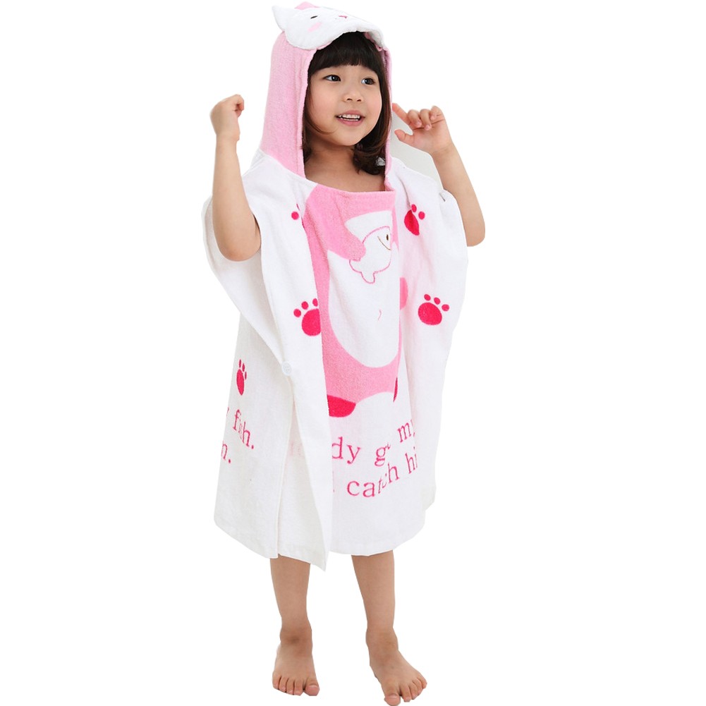 Childrens Cute And Fashion Style Hooded Bath Towel Bathrobes Pink Cat