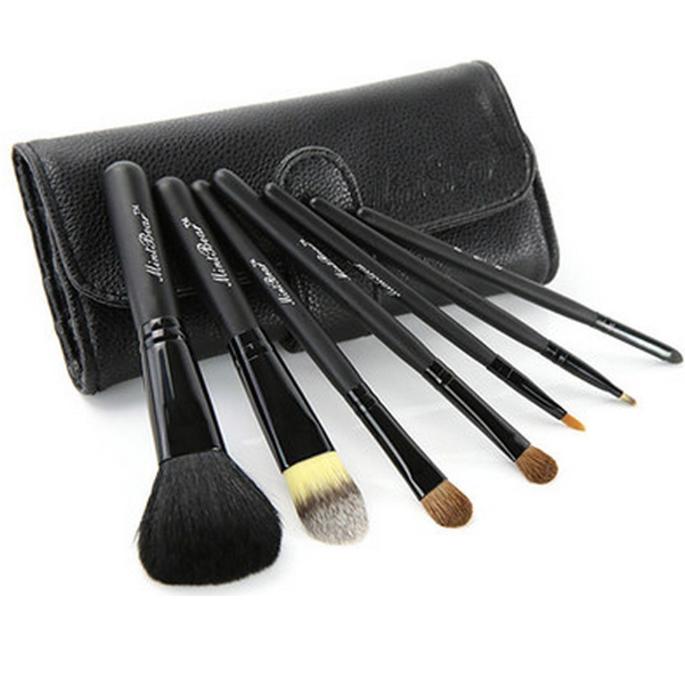 Beginner 7-Pcs Black Portable Cosmetic Brush Kit Makeup Brushes Set+Black Case