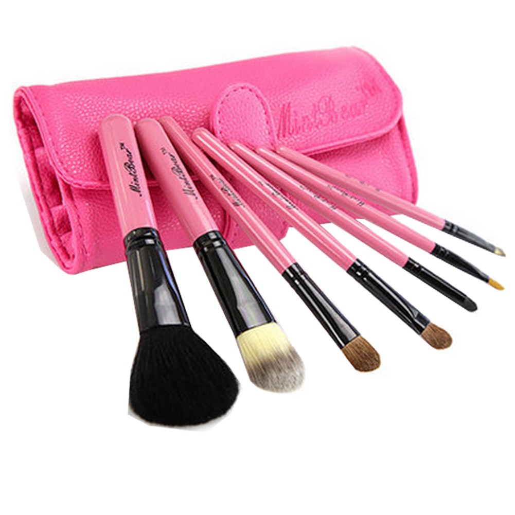 Beginner 7-Pcs Pink Portable Cosmetic Brush Kit Makeup Brushes Set+Pink Case