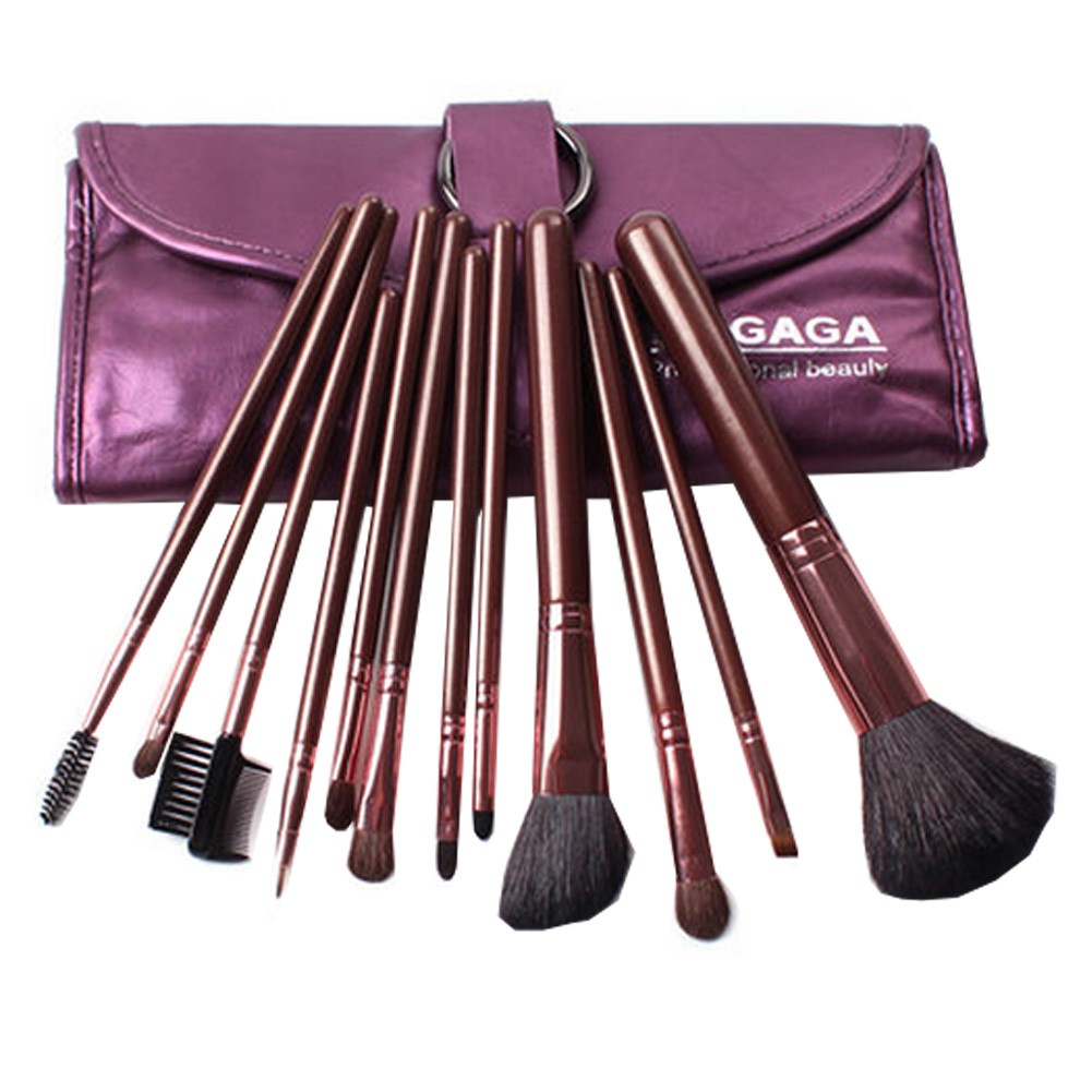 12-Pcs Portable Animal Wool Cosmetic Brush Kit Makeup Brushes Set+ Case,Purple