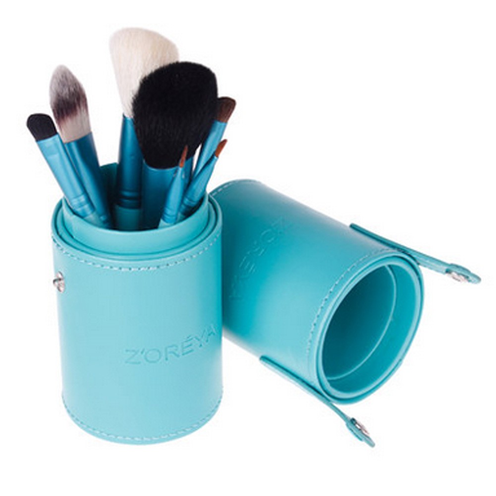 Portable 7-Pcs Barrelled Cosmetic Brush Kit Makeup Brushes Set-Blue