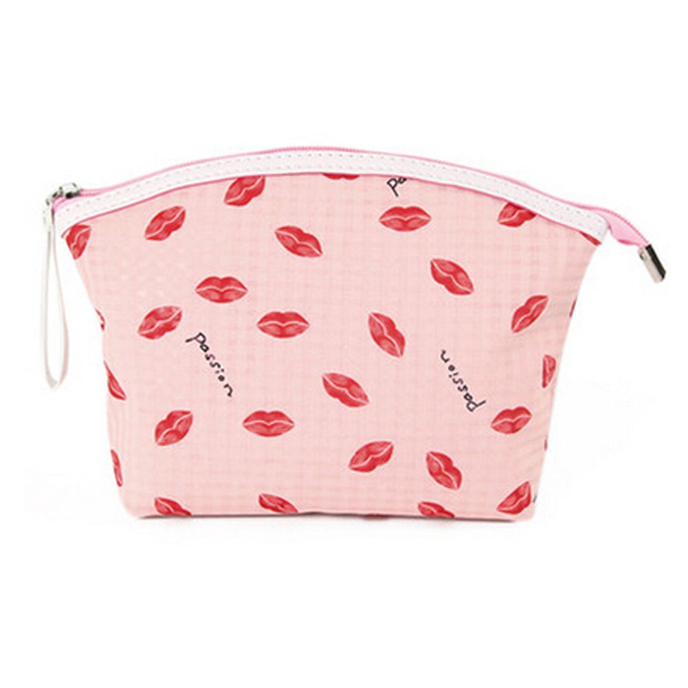 Portable Large Capacity Travel Cosmetic Bag Makeup Pouches Lip Prints,Pink