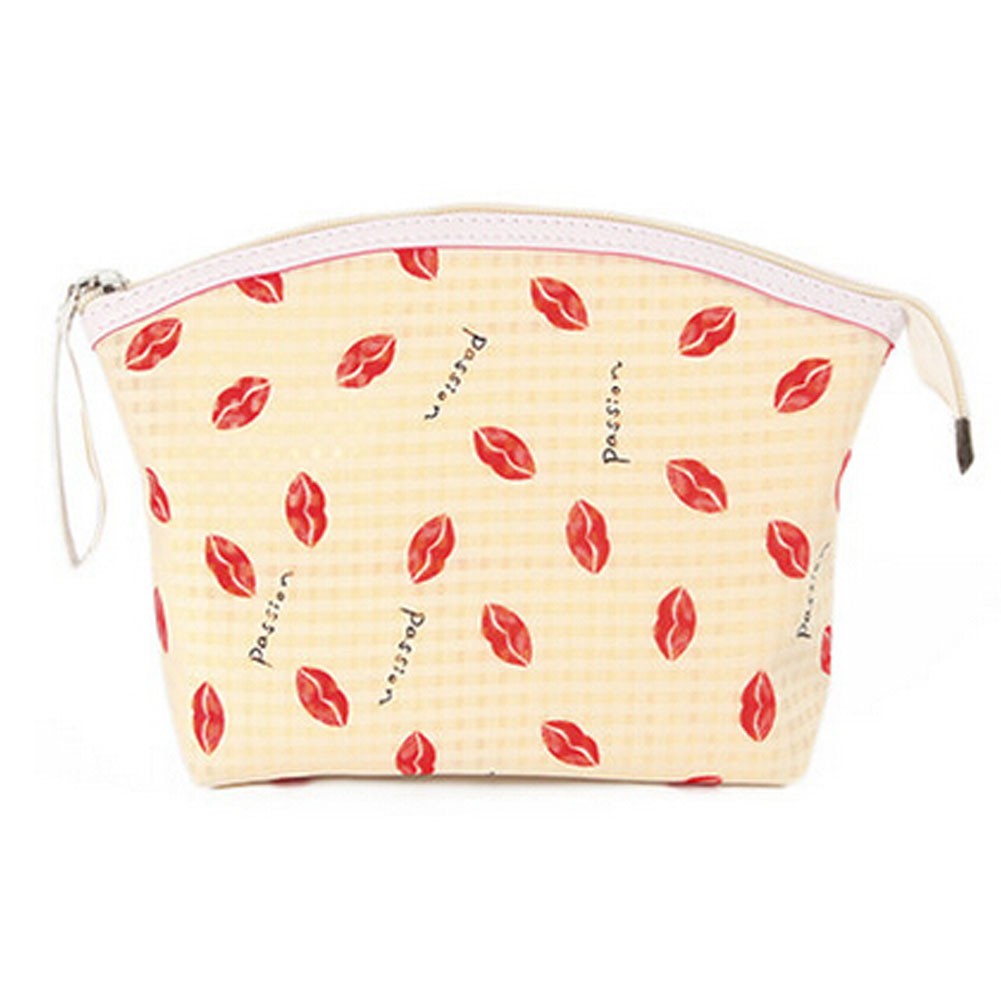 Portable Large Capacity Travel Cosmetic Bag Makeup Pouches Lip Prints,Yellow