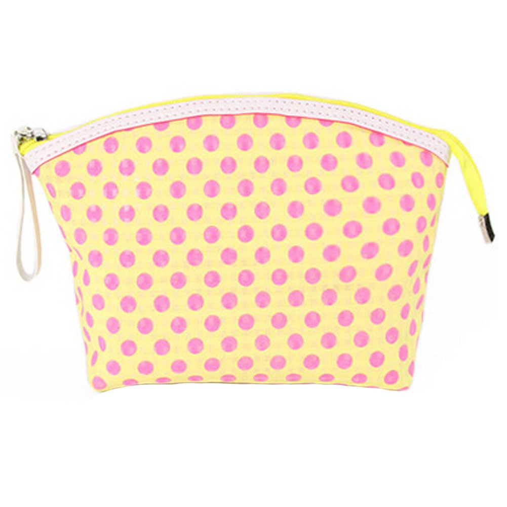 Portable Large Capacity Travel Cosmetic Bag Makeup Pouches Dot,Yellow