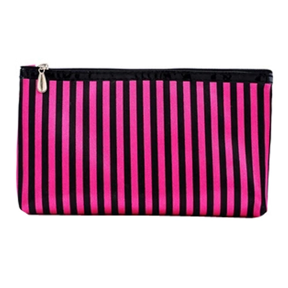 Mini Stripe Portable Travel Cosmetic Bag Makeup Pouches,Rose Red
