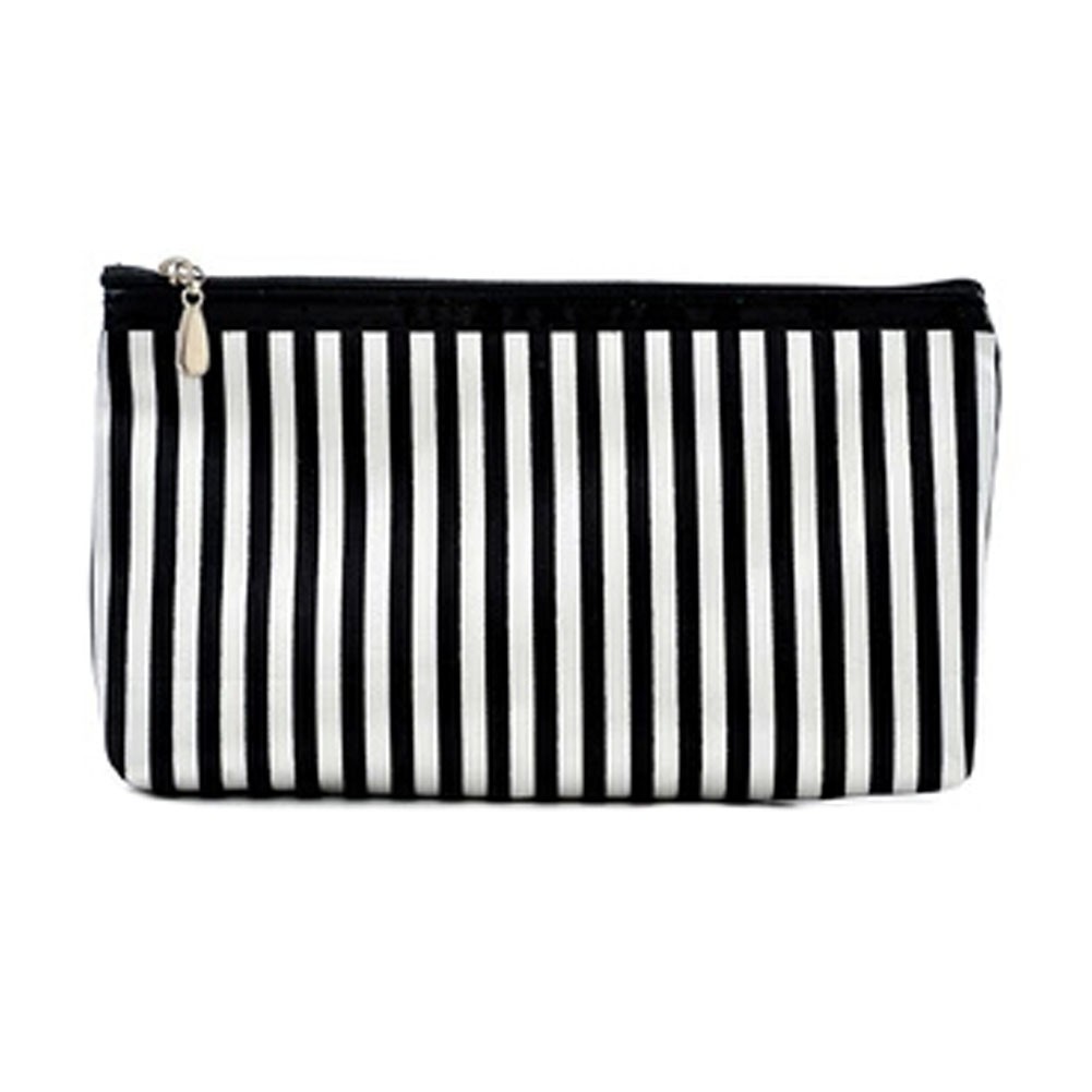 Mini Stripe Portable Travel Cosmetic Bag Makeup Pouches,Black