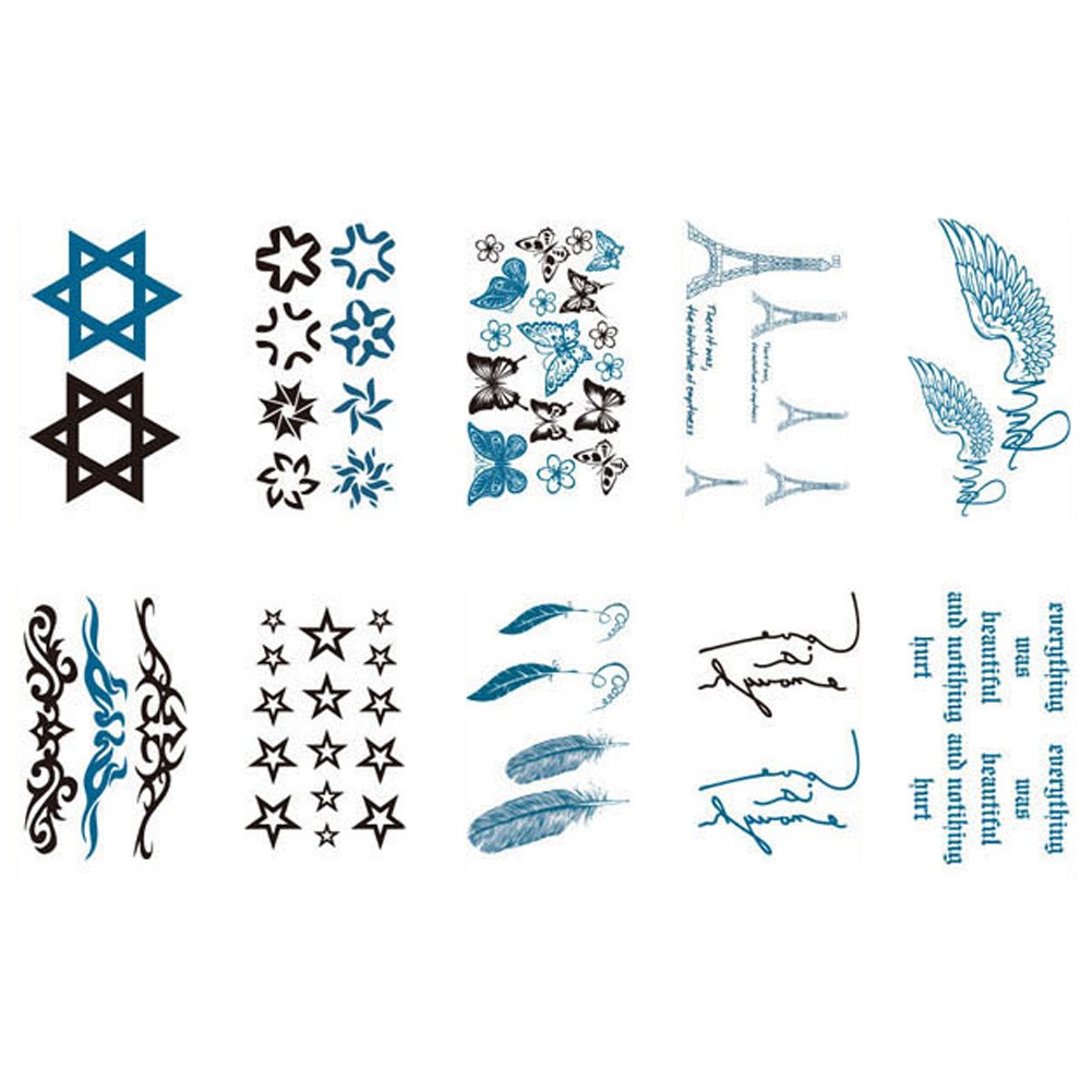 10 Sheets Fashion Body Art Stickers Removable Waterproof Temporary Tattoos ( A )