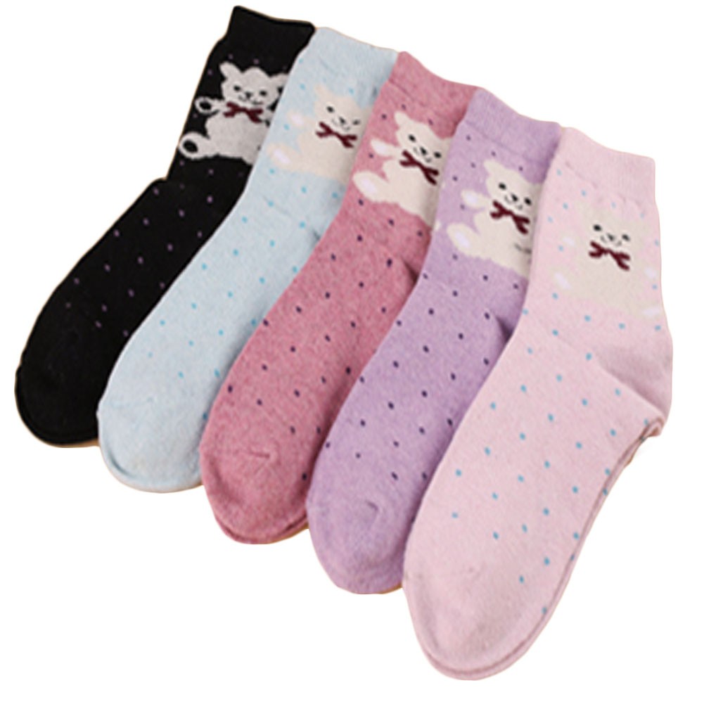 Set of 5 Pairs Women Autumn/Winter Thicken Warm Cute Cotton Socks A