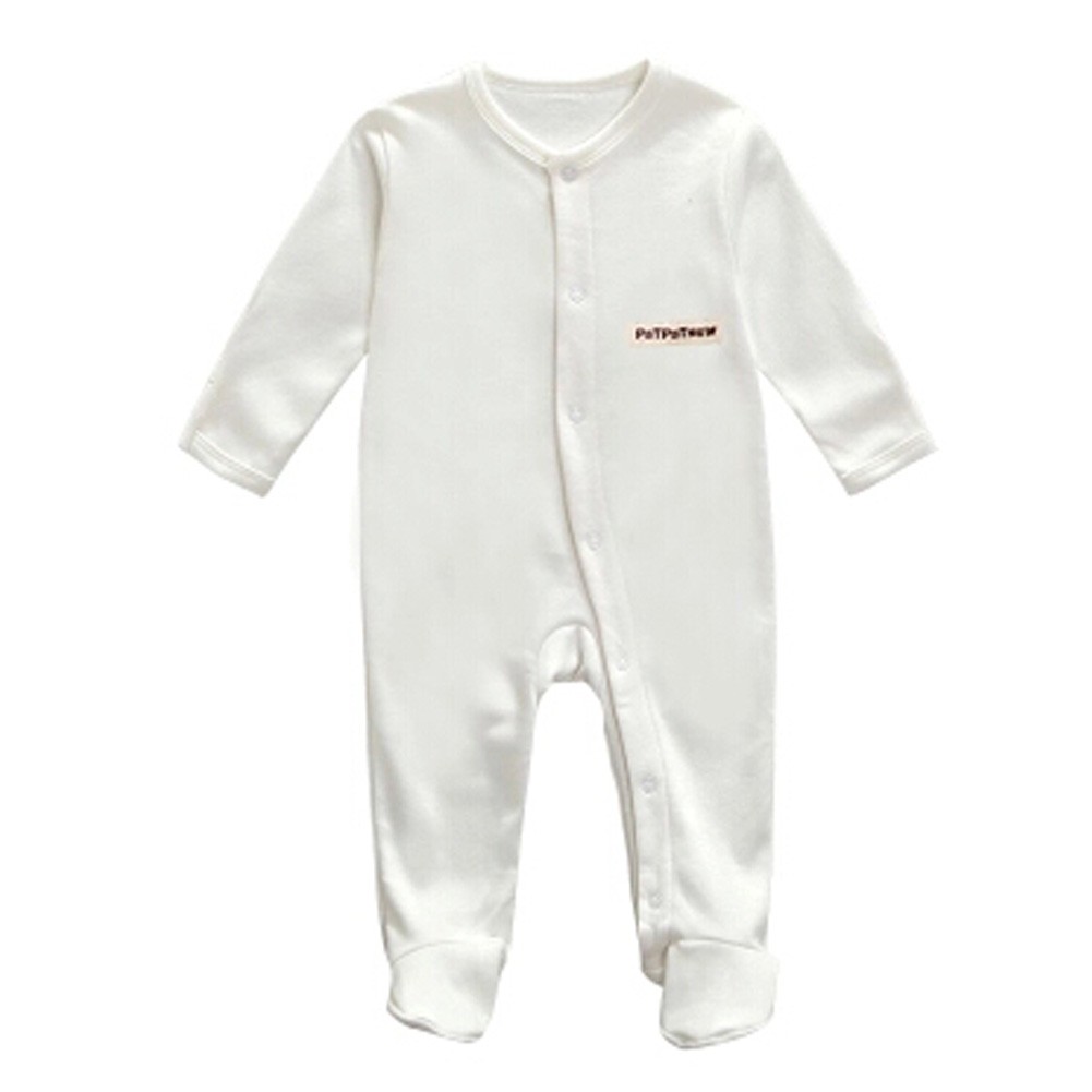 Unisex Long Sleeve Baby Bodysuit Infant Coverall Kid Sleeper, White