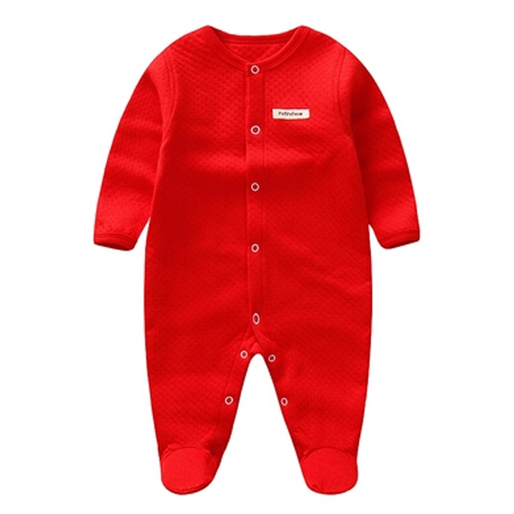 Breathable Autumn Bodysuit Feet Cover Bodysuit Infant Coverall, Red