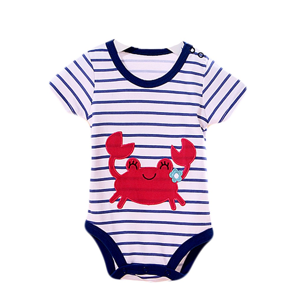 Baby Organic Pure Cotton Summer Short Sleeve Bodysuit to 12M Crab