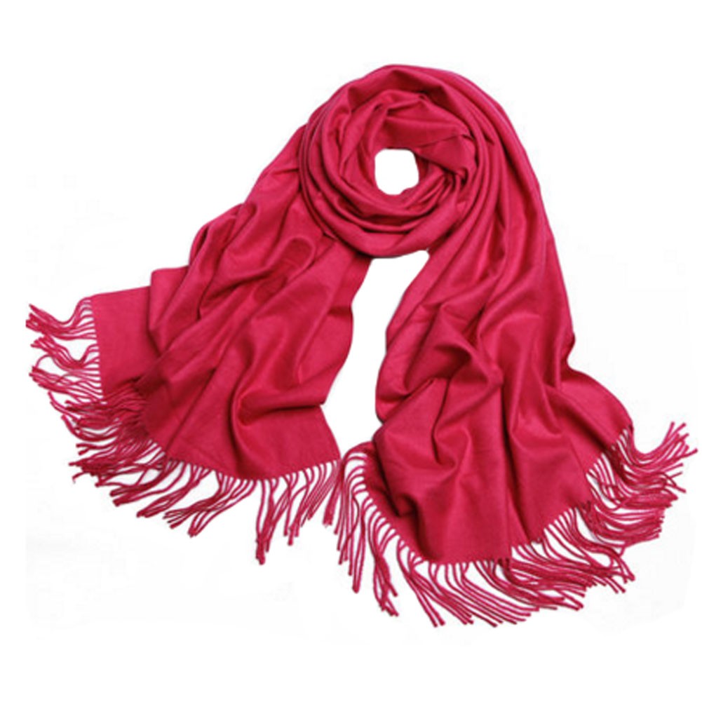 Girls Elegant Scarf Comfortable Scarves Shawl Wrap Solid Color, Rose red