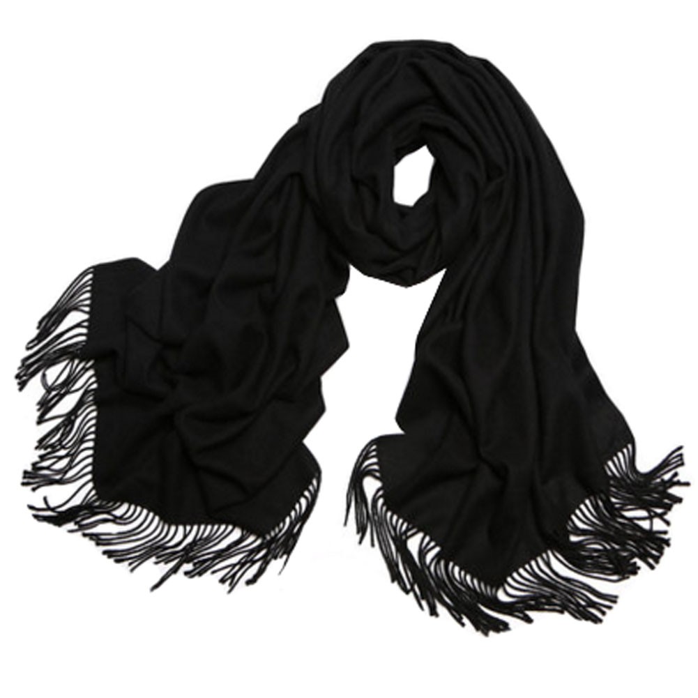 Girls Elegant Scarf Comfortable Scarves Shawl Wrap Solid Color, Black