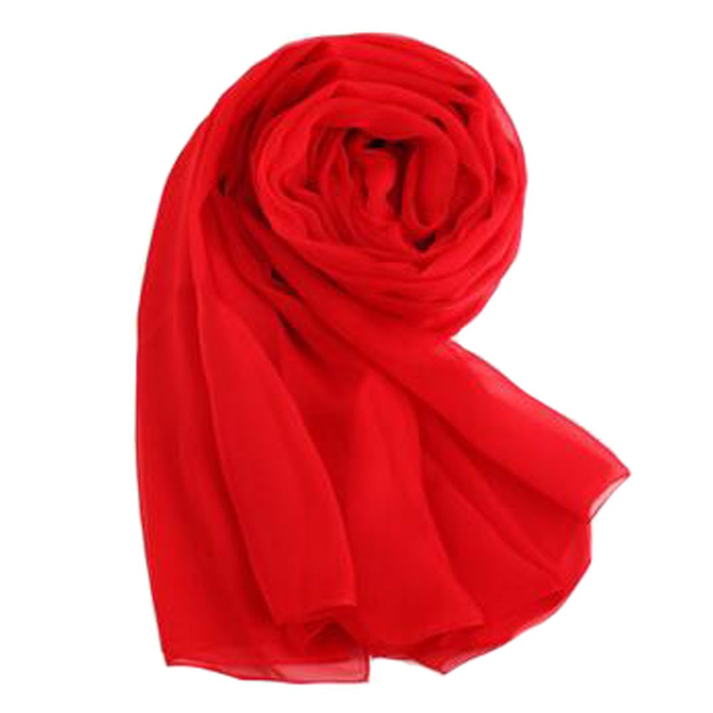 Oversized Silk Scarf Shawl Wrap Scarves Neckerchief Solid Color, Red