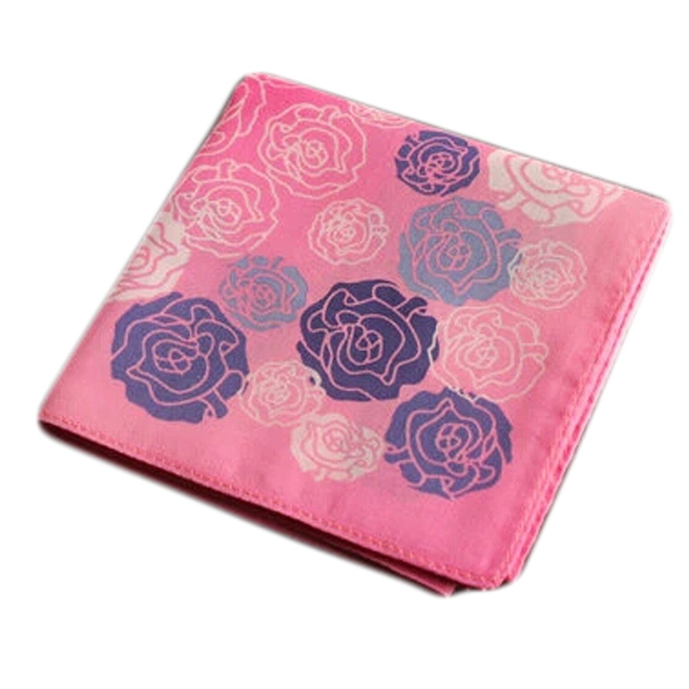 Cotton Handkerchief with Decorative Pattern,A Series Of Rose,Pink