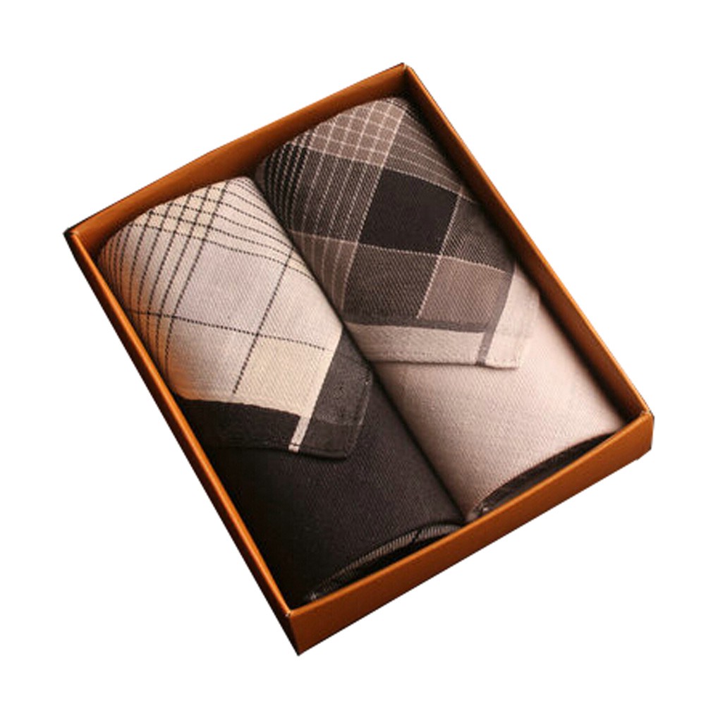 Set of 2 Men Pocket Square 100% Cotton Soft Plaid Handkerchiefs ,Black/Gray