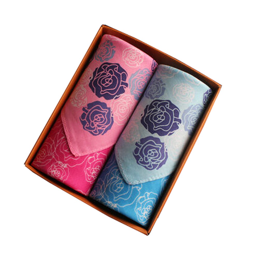 Set of 2 Women Handkerchiefs 100% Cotton Soft Rose Handkerchiefs,Pink/Blue