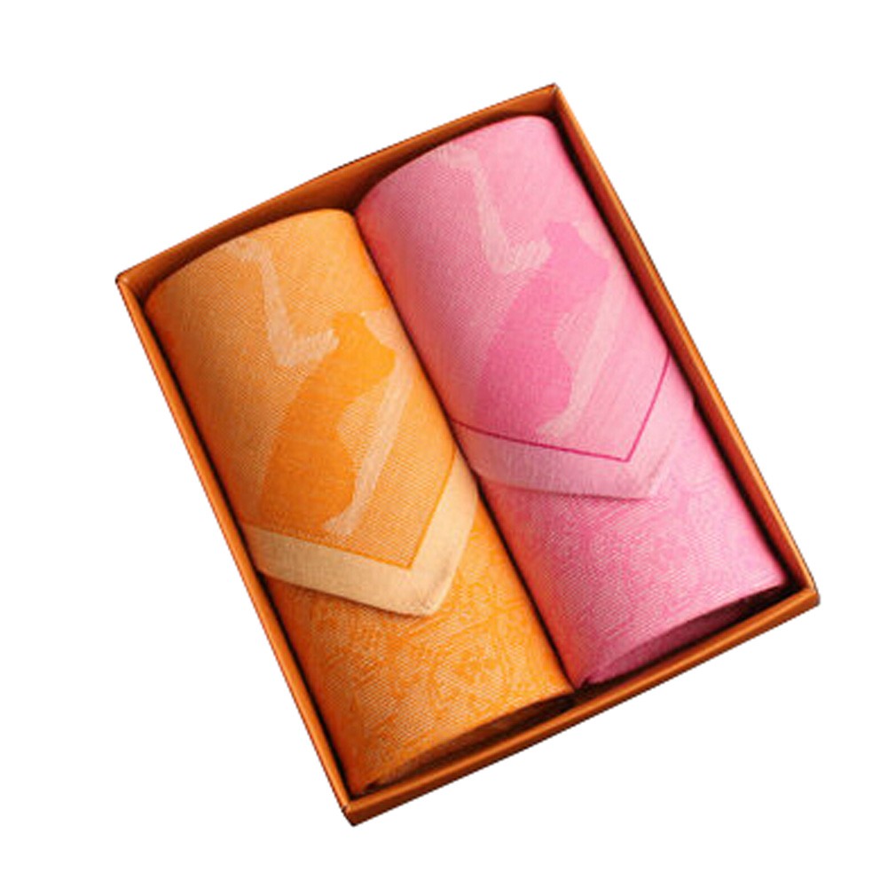 Set of 2 Women 100% Cotton Soft Elegant Lady Handkerchiefs,Orange/Pink