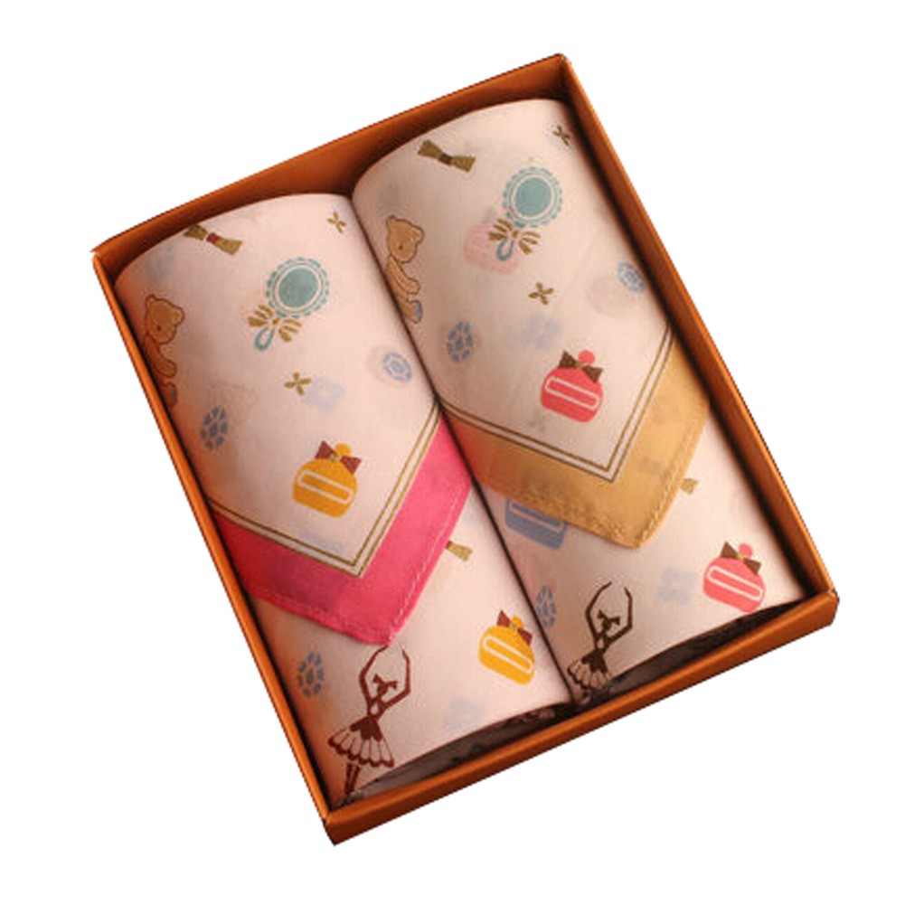 Set of 2 Women 100% Cotton Soft Fairy Tale World Handkerchiefs,Beige/Pink
