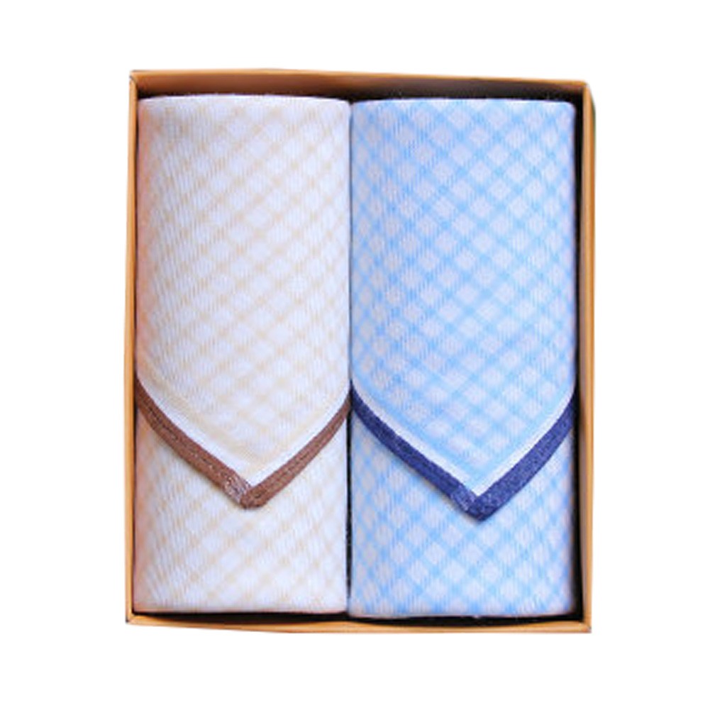 2Pcs Mens Pocket Square Hanky Pure Cotton Soft Handkerchiefs,Praid Brown/Blue