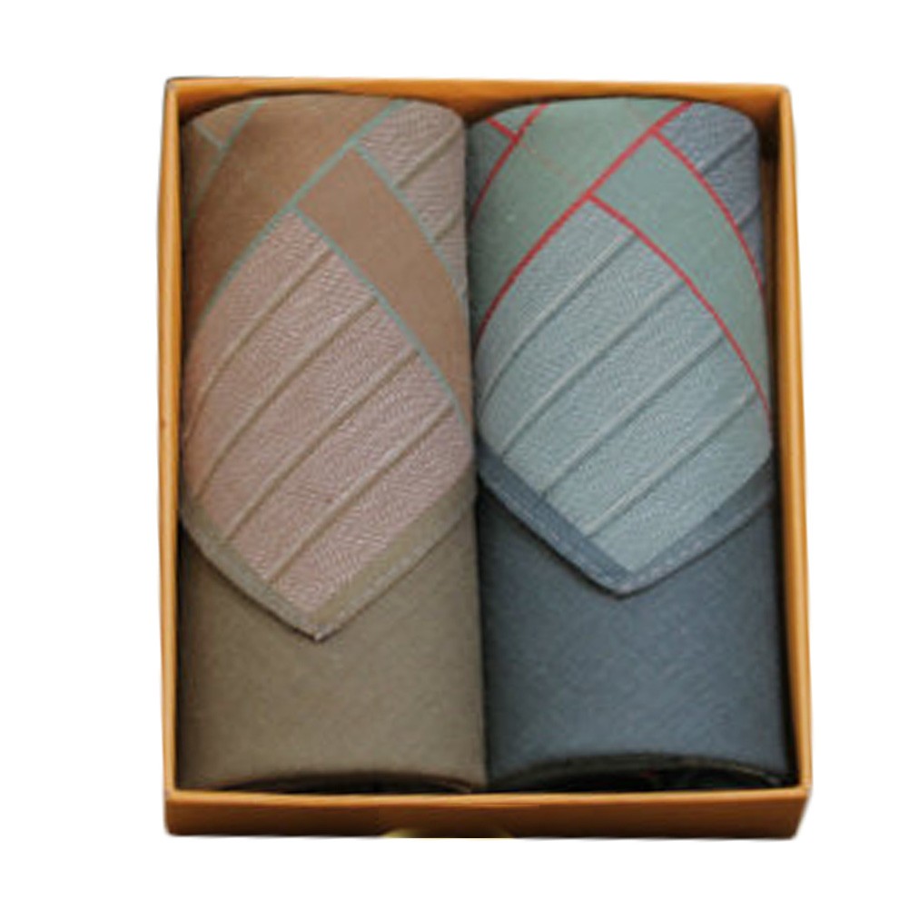 2Pcs Mens Pocket Square Hanky Pure Cotton Soft Handkerchiefs,Retro Green/Brown