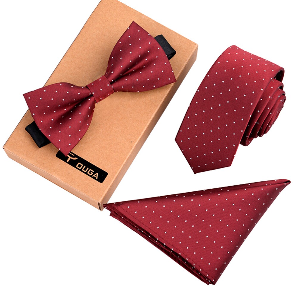 Mens Fashionable Formal/Informal Ties Set, Necktie/Bow Tie/Pocket Red Necktie