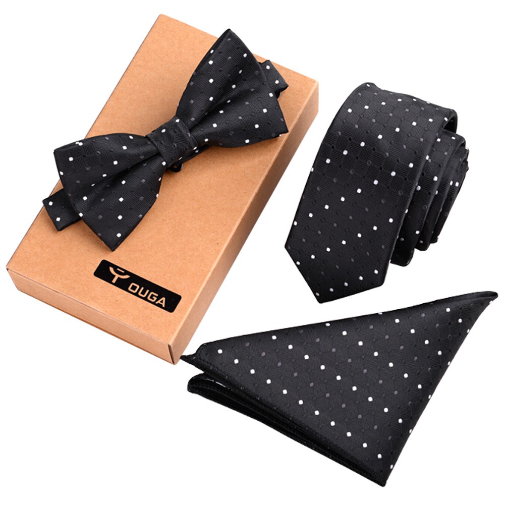 Black Necktie/Bow Tie/Pocket Square Mens Fashionable Formal/Informal Ties Set