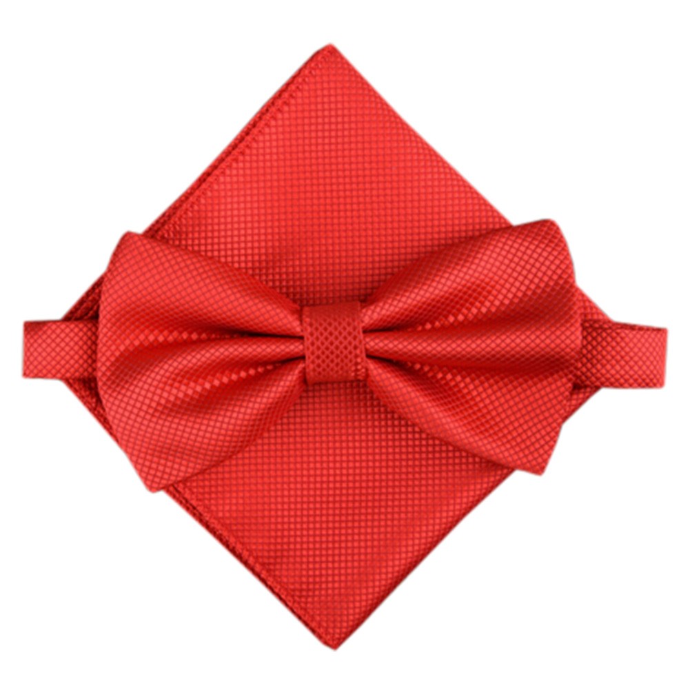 Stylish Wedding Bow Tie Pocket Square Pocket Cloth Handkerchief Red