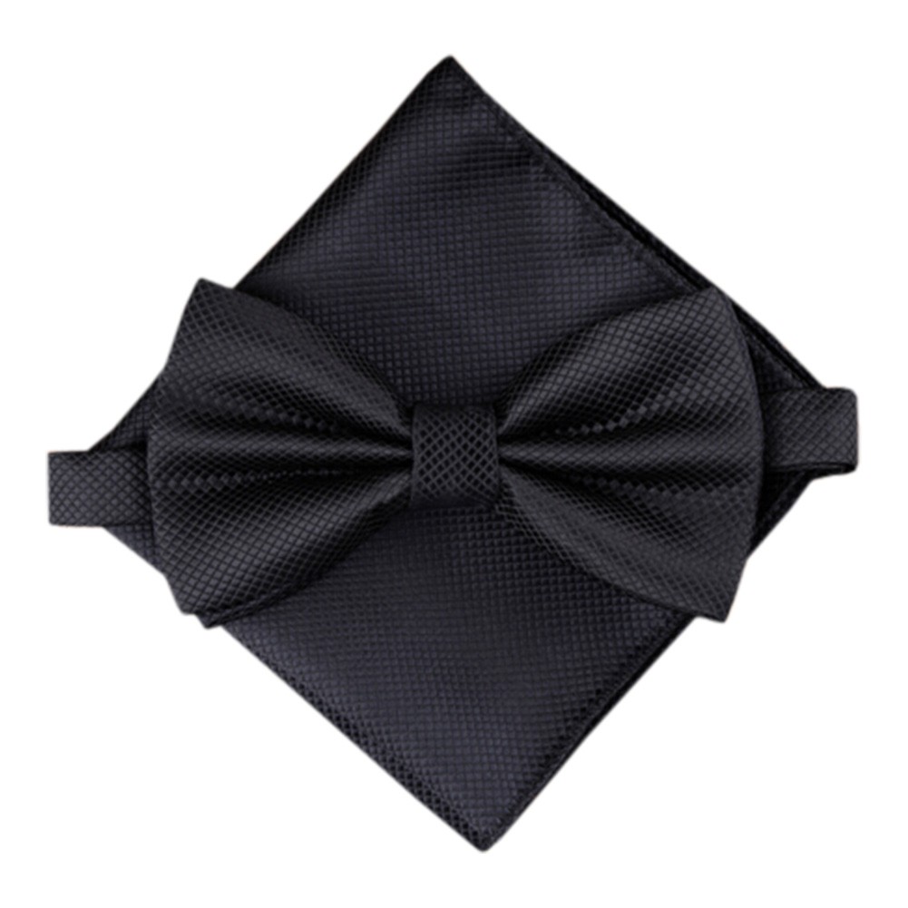 Stylish Wedding Bow Tie Pocket Square Pocket Cloth Handkerchief Black