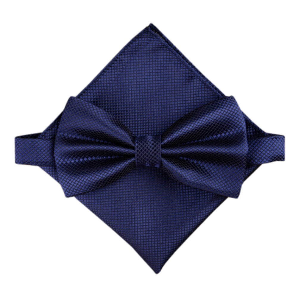 Stylish Wedding Bow Tie Pocket Square Pocket Cloth Handkerchief Navy