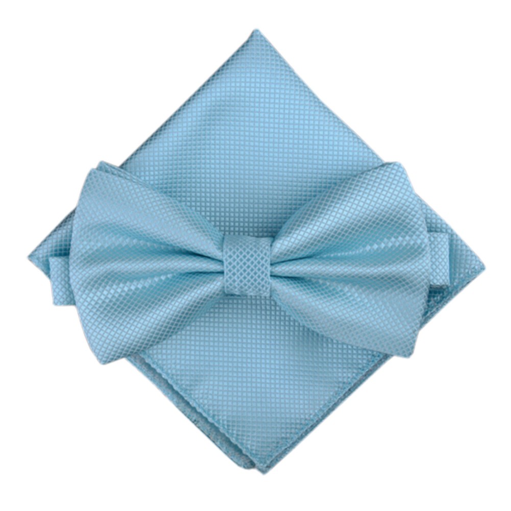 Stylish Wedding Bow Tie Pocket Square Pocket Cloth Handkerchief Light Blue