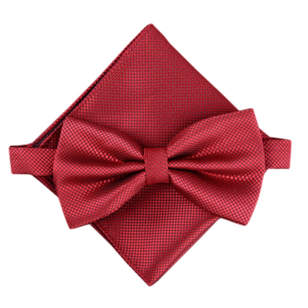 Stylish Wedding Bow Tie Pocket Square Pocket Cloth Handkerchief Wine Red