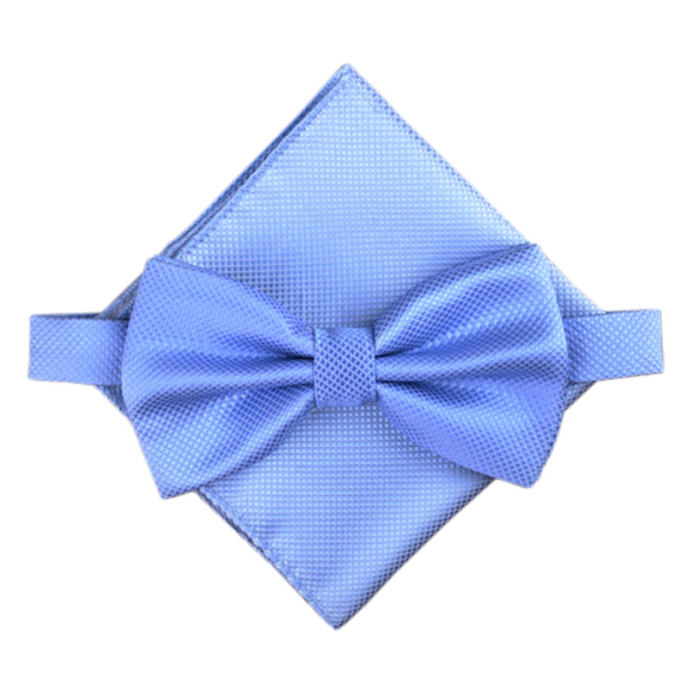 Stylish Wedding Bow Tie Pocket Square Pocket Cloth Handkerchief Blue