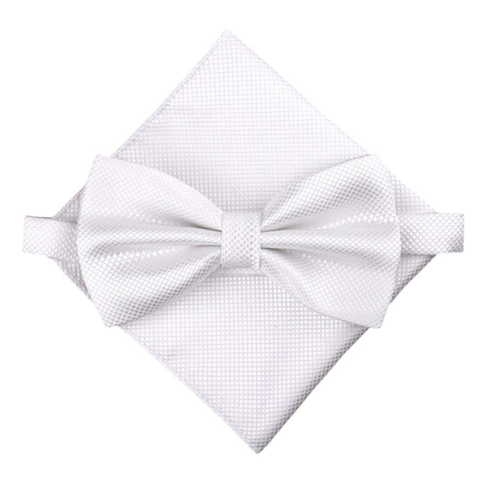 Stylish Wedding Bow Tie Pocket Square Pocket Cloth Handkerchief White