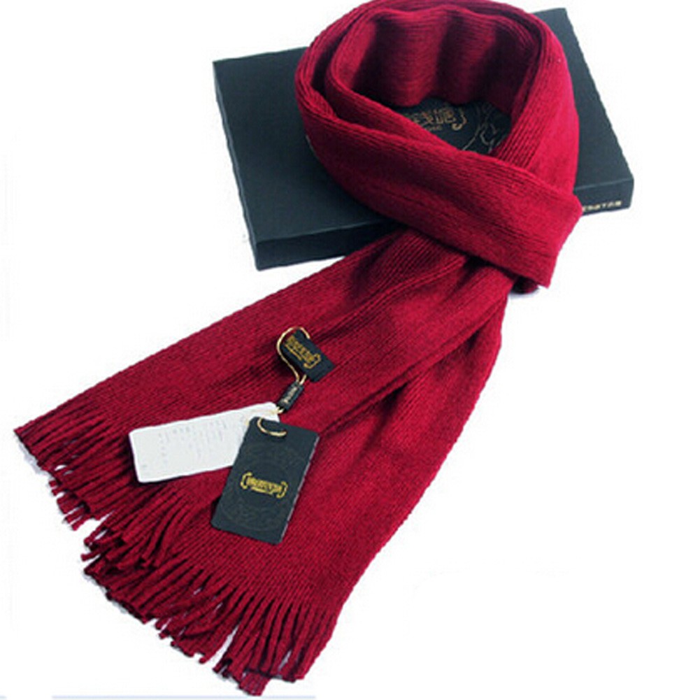 Winter Men's Stylish Cold Scarf Acrylic Pure Color Knitting Long Scarf Red