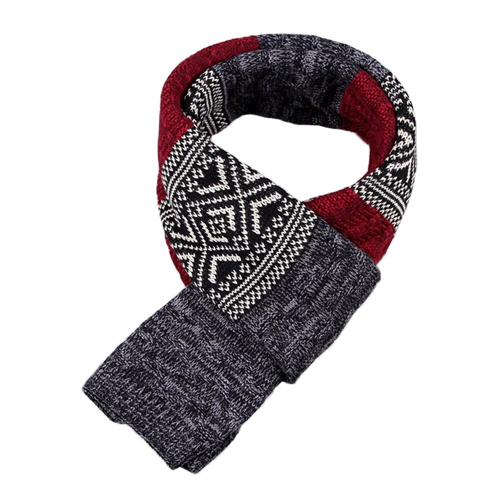 Winter Men's Stylish Scarf Knitting Long Scarf Colorant Match Scarf Black & Red