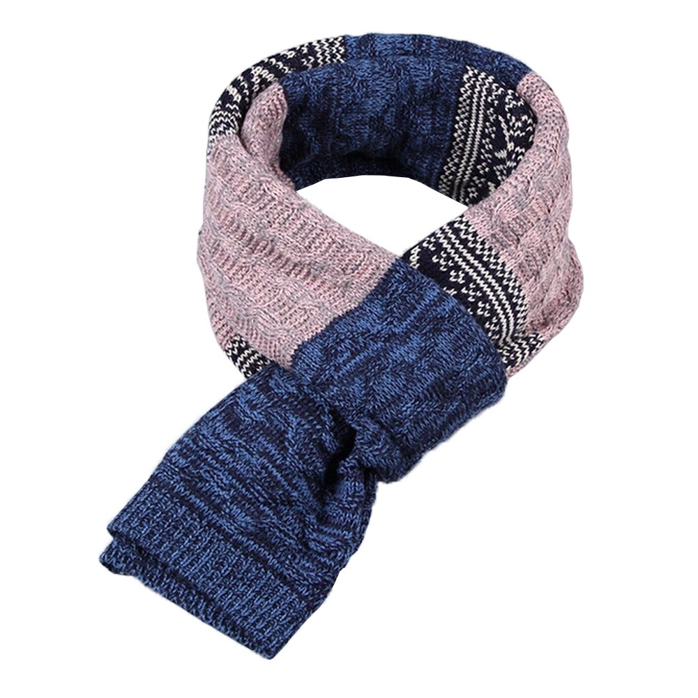 Winter Men's Stylish Scarf Knitting Long Scarf Colorant Match Scarf Blue & Pink