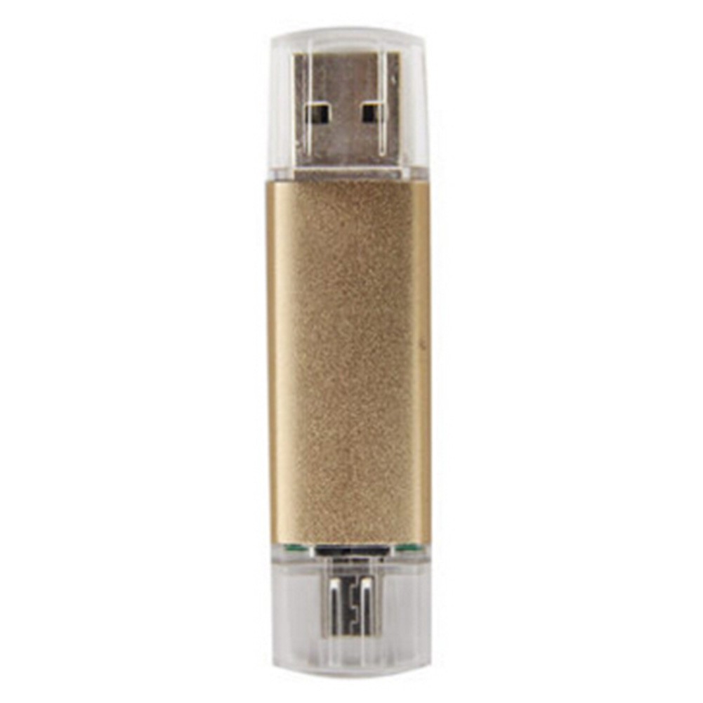 16GB Double Plug Cellphone/PC USB Flash Drive Dual-Purpose Memory Stick Golden