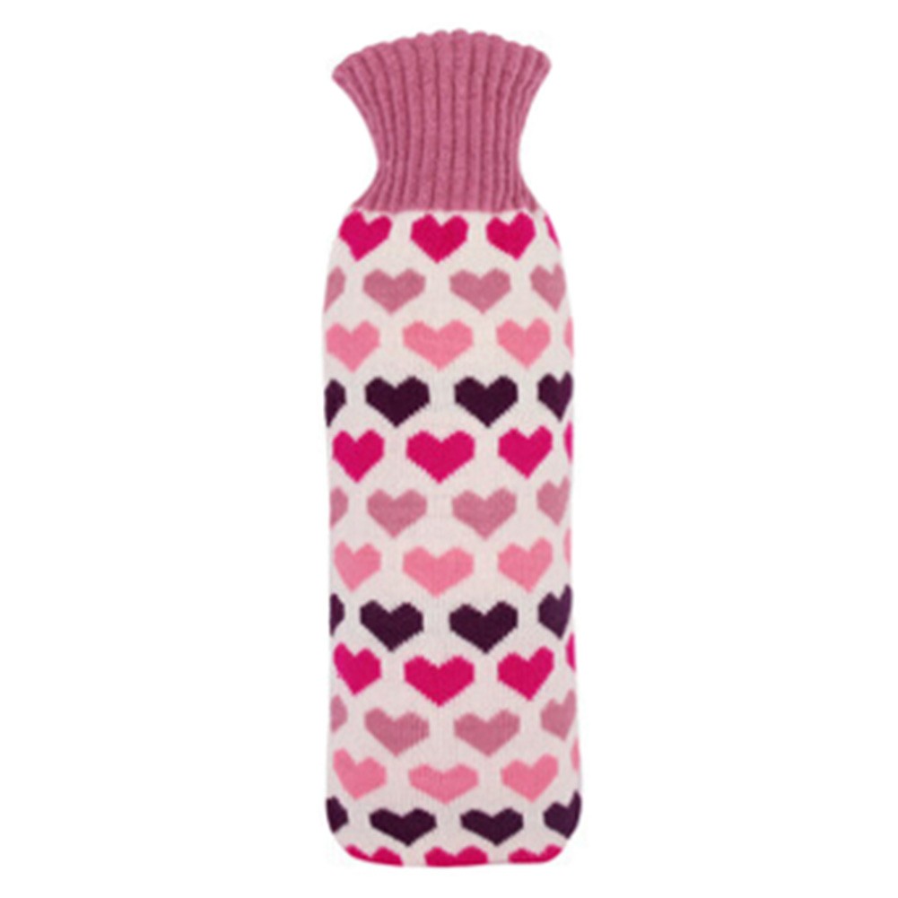 1L Hot-Water Bottle Water Bag Linear Water Filling Handwarmer Pocket Love Pink